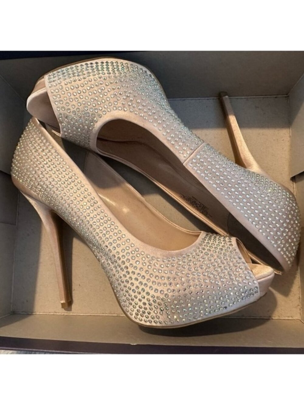 Jennifer Lopez Sparkling Cream Peep-Toe Heels